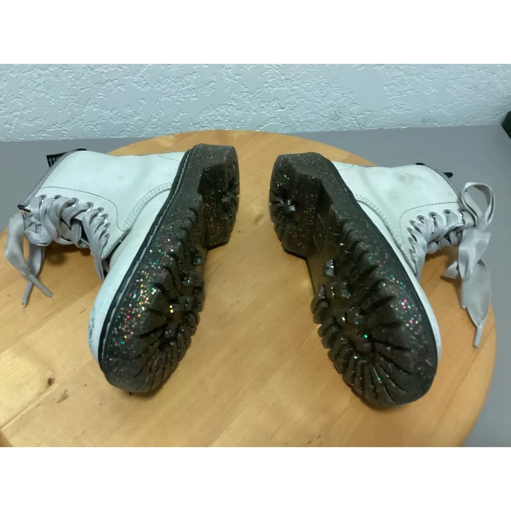 Dr Martens Boots Kids Size 12 Iridescent White Glitter Sole Side Zip Delaney